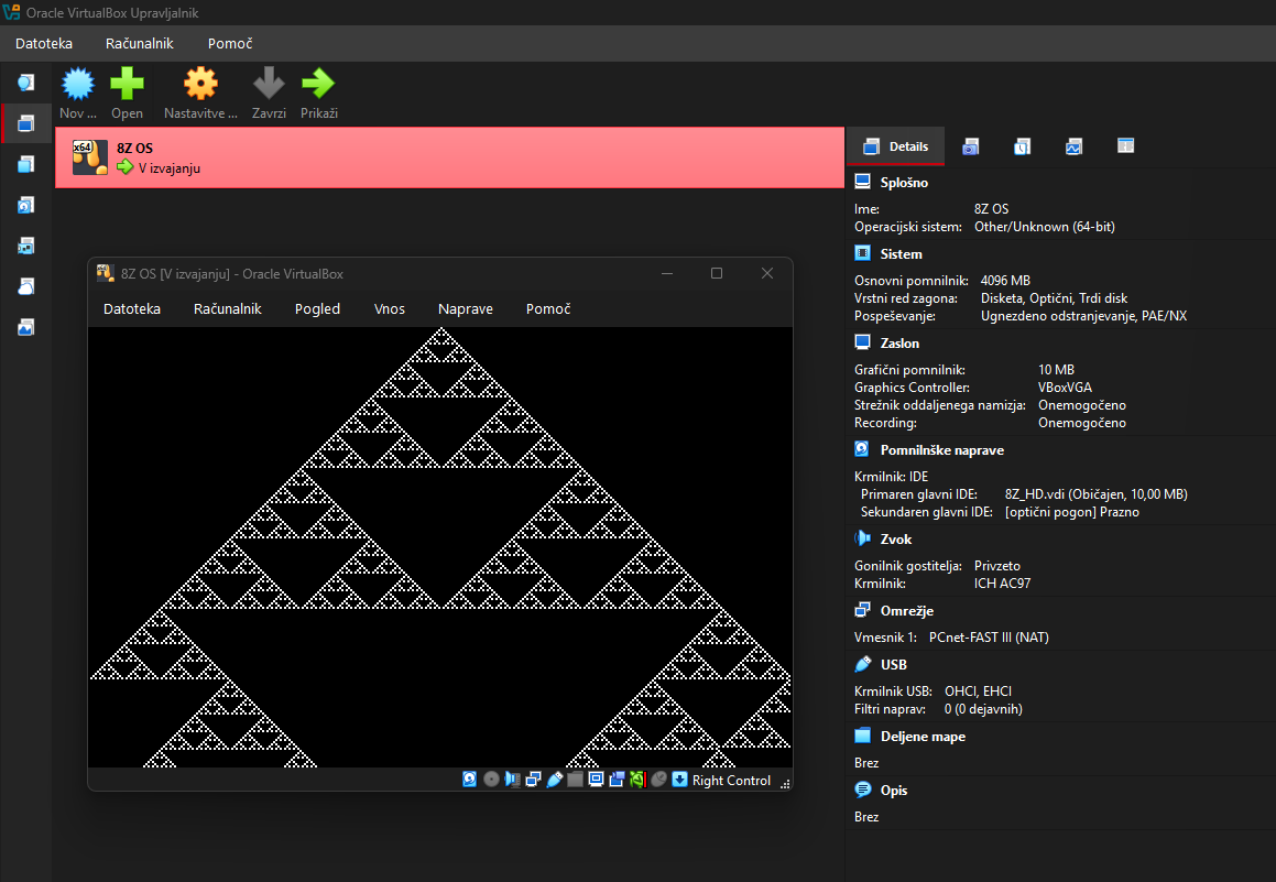 8Z OS v0.01 — First boot: Sierpinski triangle
